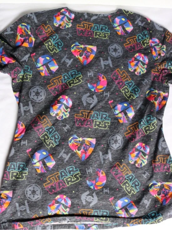 STAR WARS Nurse Scrub Shirt Darth Vader Boba Fett Women's Small Medical Grey - Picture 2 of 6